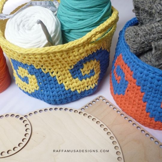 Crochet Sea Waves Baskets with Wooden Bottoms - Raffamusa Designs