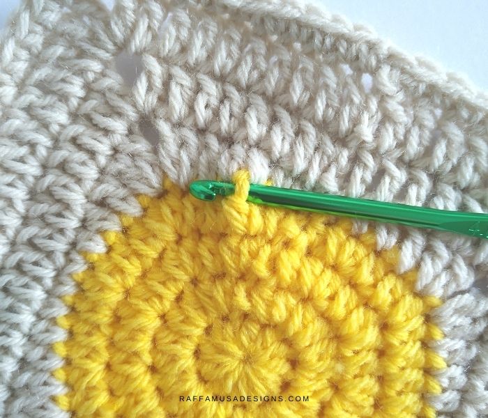 How to join yarn around the post of a stitch, part 1.