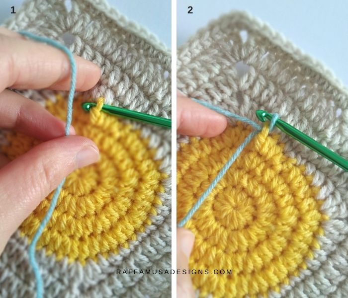 How to join yarn around the post of a stitch, part 2.