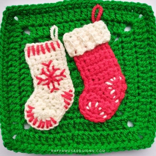 Christmas Stockings Applique and Granny Square - Crochet Pattern