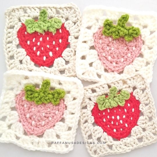 Crochet Strawberry Granny Square - Raffamusa Designs
