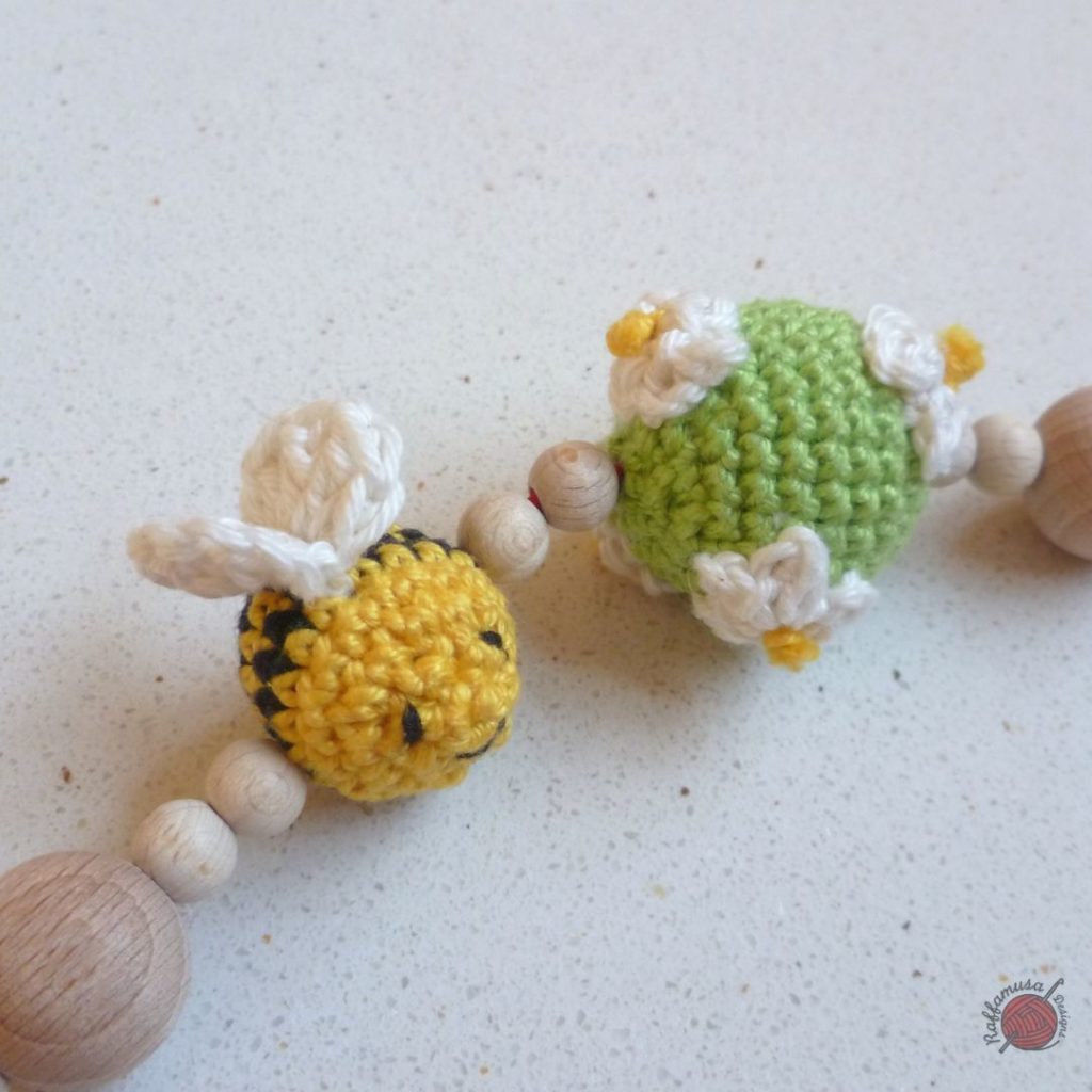 Bee and green crochet beads