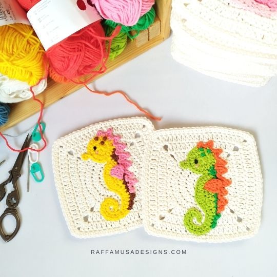 Sea Horse Granny Squares - Crochet Pattern - Raffamusa Designs