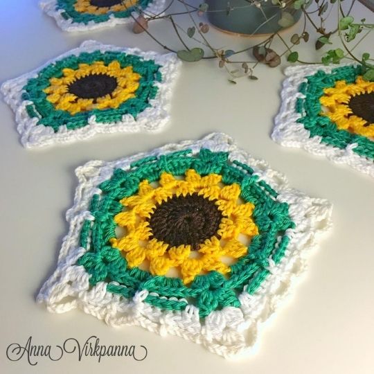 Sunflower Hexagon Coasters by Anna Virkpanna