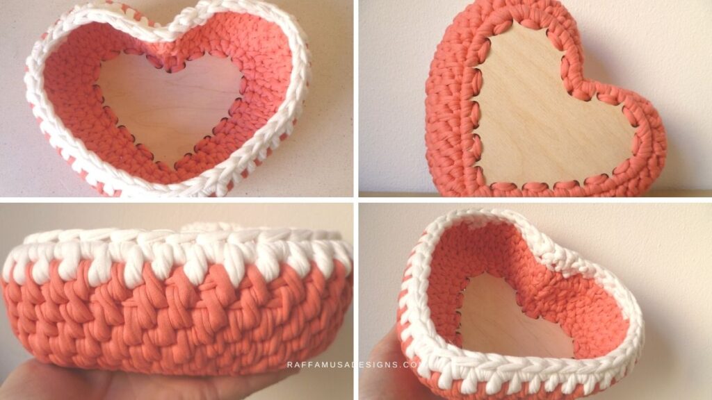T-Shirt Yarn Heart Basket - Free Valentine's Crochet Basket - Raffamusa Designs