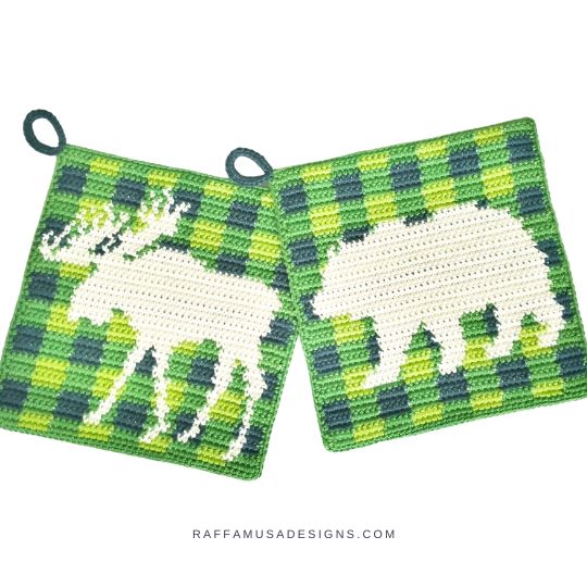 Tapestry Crochet Bear and Moose Potholders - Raffamusa Designs