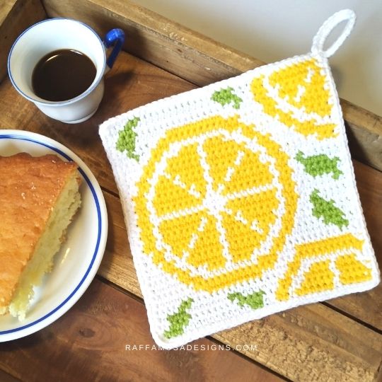 Citrus Fruits Potholder - Free Tapestry Crochet Pattern - Raffamusa Designs
