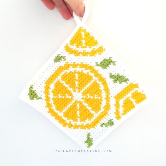 Lemon Potholder - Free Tapestry Crochet Pattern - Raffamusa Designs