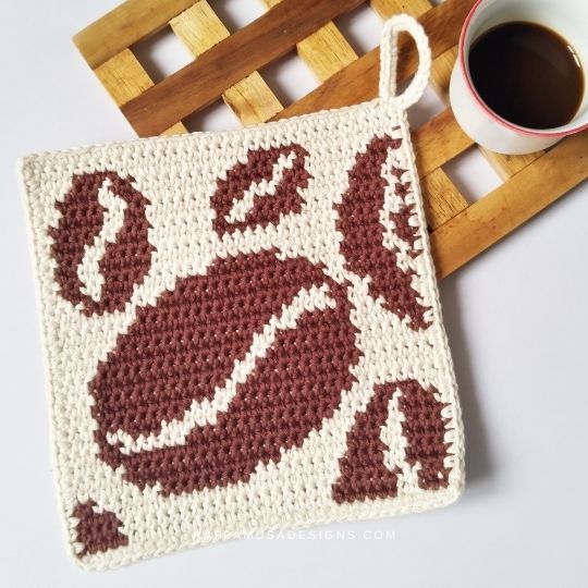 Tapestry Crochet Coffee Beans Potholder - Raffamusa Designs