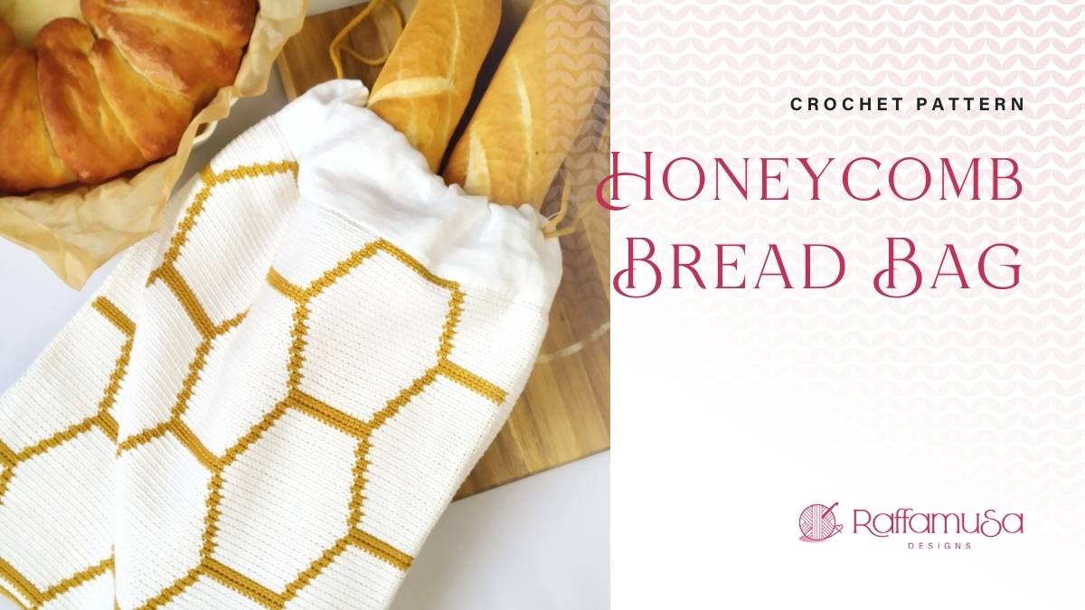 Honeycomb Drawstring Bread Bag - Free Tapestry Crochet Pattern - Raffamusa Designs