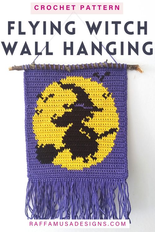 Flying Witch Wall Hanging - Free Tapestry Crochet Pattern - Raffamusa Designs