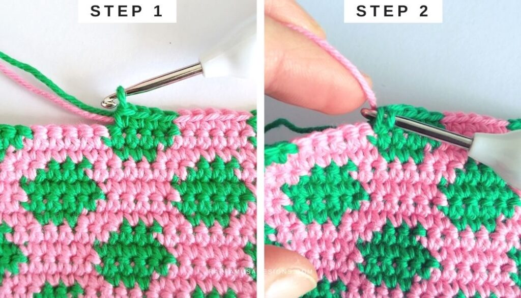Tapestry Crochet Tutorial - How to Invisible Change on the Right Side - Raffamusa Designs