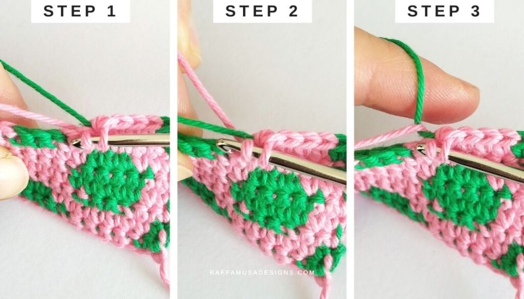 Tapestry Crochet Tutorial - How to Invisible Change on the Wrong Side - Method 4 - Raffamusa Designs