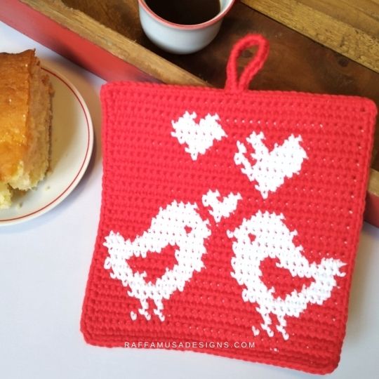 Tapestry Crochet Love Birds Potholder - Raffamusa Designs