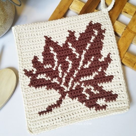 Tapestry Crochet Maple Leaf Potholder - Raffamusa Designs