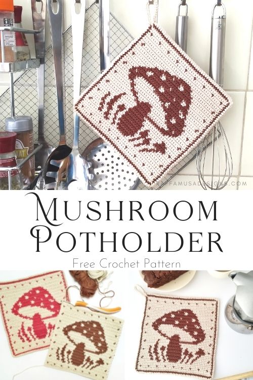 Tapestry Crochet Mushroom Potholder - Free Pattern - Raffamusa Designs