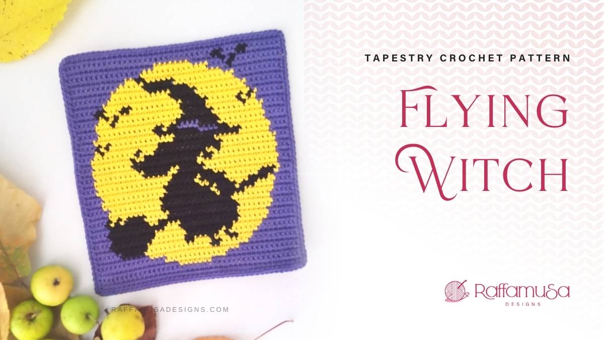 Tapestry Crochet Flying Witch Wall Hanging - Raffamusa Designs