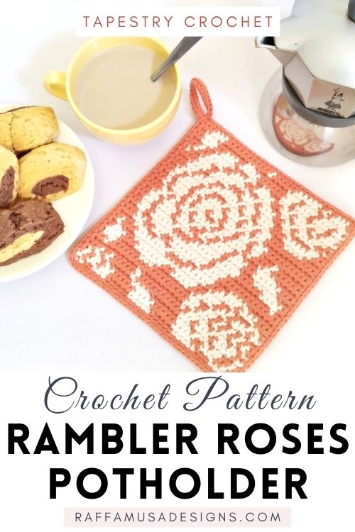 Rambler Roses Potholder - Tapestry Crochet Pattern - Raffamusa Designs