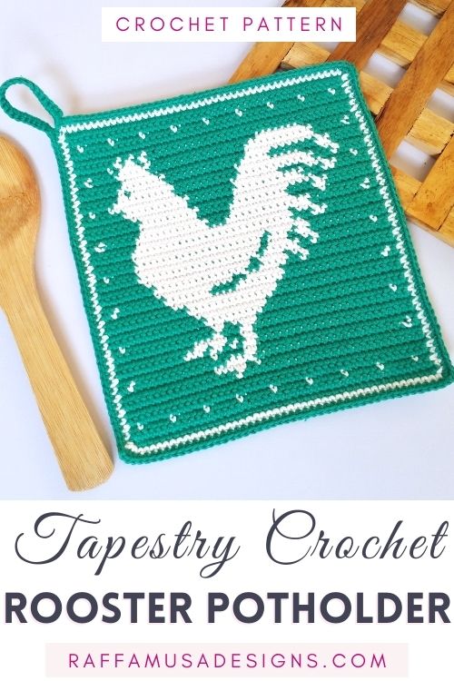 Tapestry Crochet Rooster Potholder - Free Pattern - Raffamusa Designs