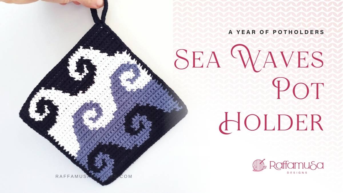 Sea Waves Potholder - Free Tapestry Crochet Pattern - Raffamusa Designs