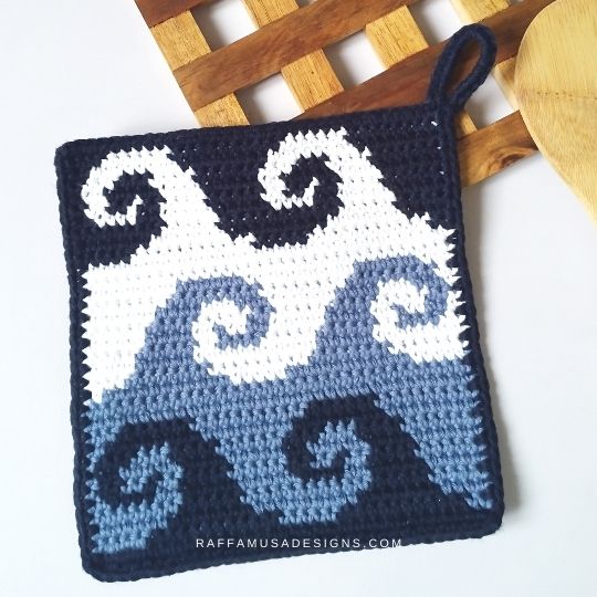 Tapestry Crochet Sea Waves Potholder - Raffamusa Designs