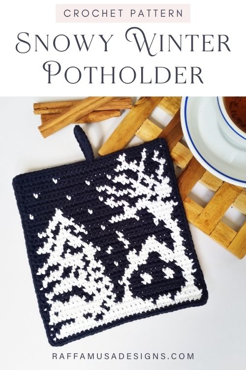 Tapestry Crochet Snowy Winter Potholder - Free Pattern - Raffamusa Designs