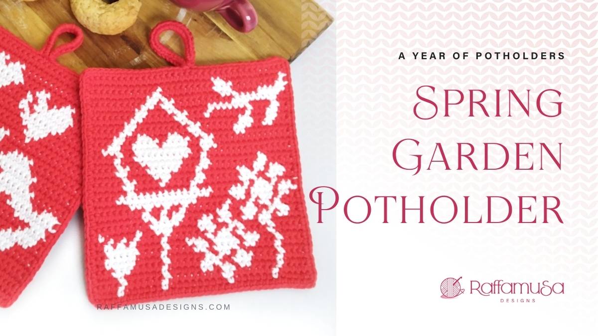 Tapestry Crochet Spring Garden Potholder - Free Pattern - Raffamusa Designs