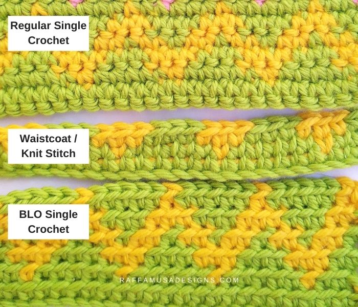 Comparison of the most common stitches used in tapestry crochet - Raffamusa Designs
