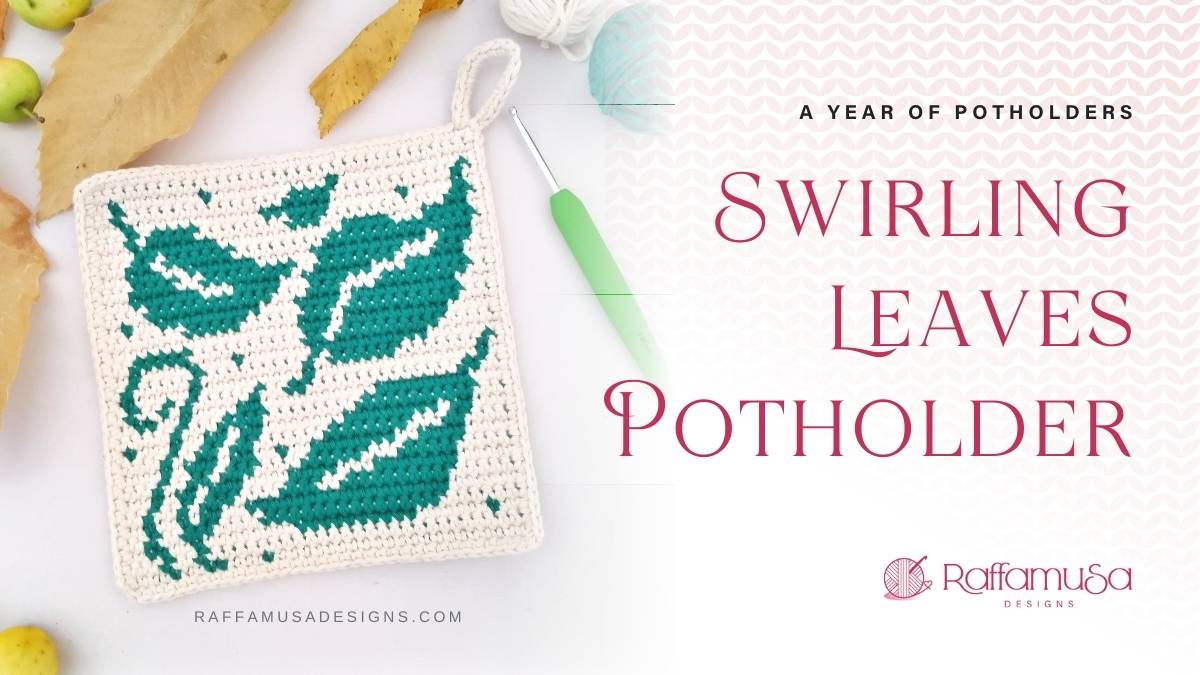 Tapestry Crochet Swirling Leaves Potholder - Raffamusa Designs