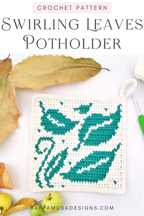 Free Tapestry Crochet Pattern - Swirling Leaves Potholder - Raffamusa Designs
