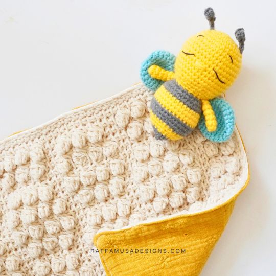 Crochet Bee and Beehive Baby Lovey - RaffamusaDesigns