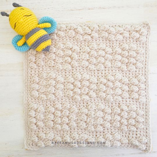 Tunisian Crochet Bobble Stitch Lovey with Bee Amigurumi - RaffamusaDesigns