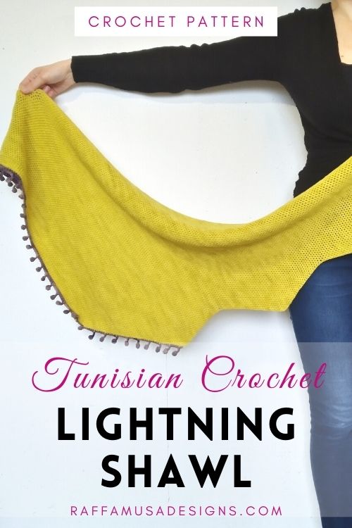 Tunisian Crochet Lightning Shawl - Full Stitch Free Pattern - Raffamusa Designs