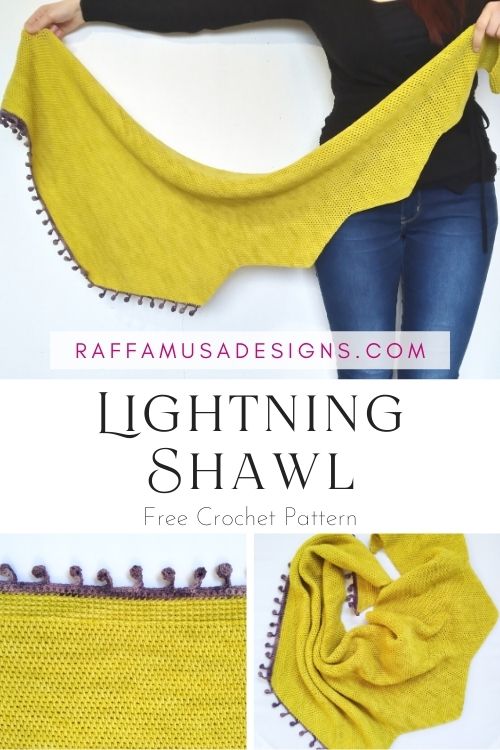 Tunisian Crochet Full Stitch Shawl - Lightning - Free Pattern - Raffamusa Designs