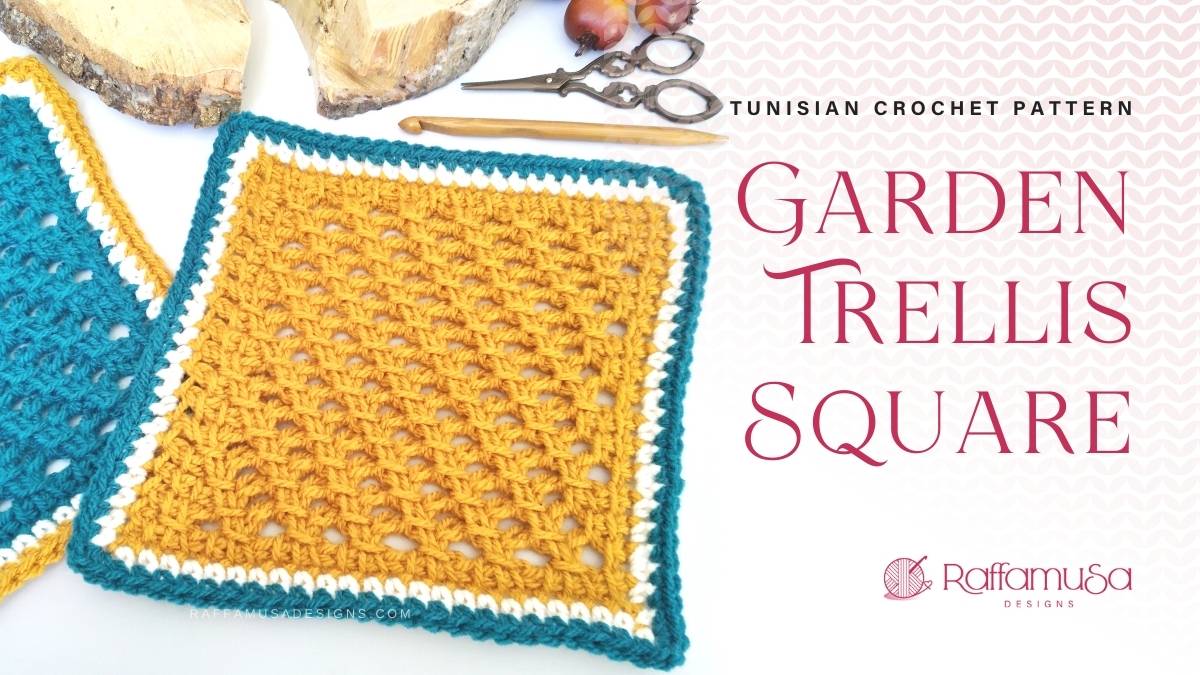 Tunisian Crochet Garden Trellis Square - Free Afghan Block Pattern - Raffamusa Designs