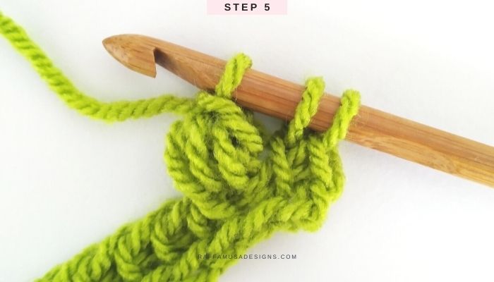Tunisian Crochet Puff Stitch Tutorial - Step 5 - Raffamusa Designs