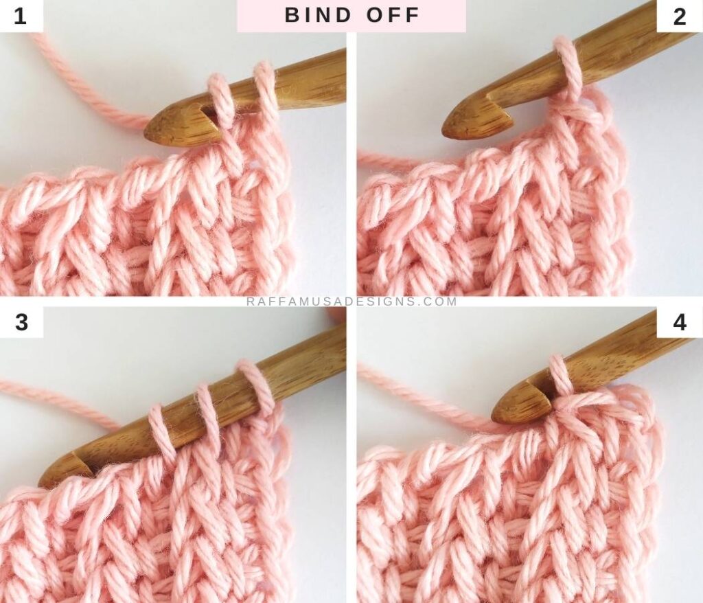 How to crochet the Tunisian Ribbed Saloniki Stitch - Bind Off - Raffamusa Designs