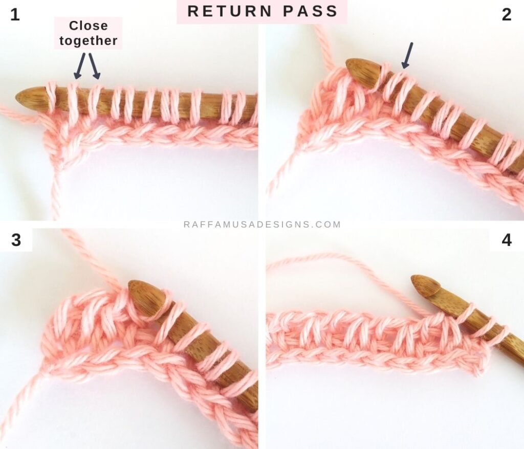 How to crochet the Tunisian Ribbed Saloniki Stitch - Return Pass - Raffamusa Designs