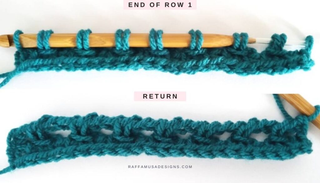 How to Crochet the Tunisian Trellis Stitch - Free Tutorial - Row 1 - Raffamusa Designs