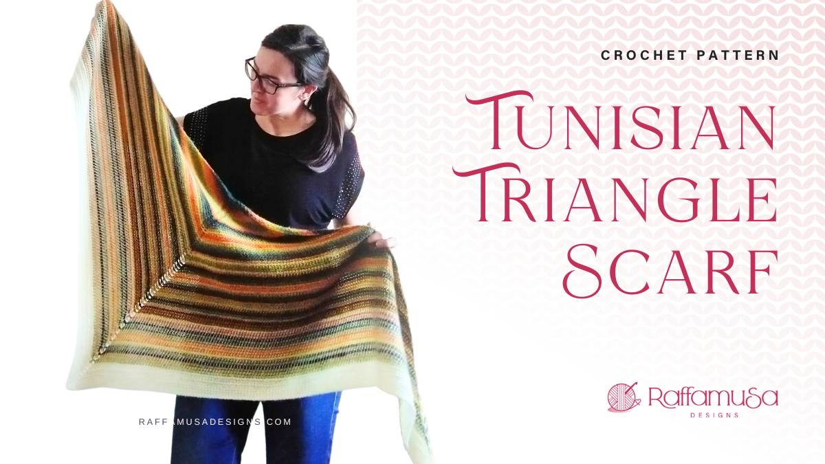 Tunisian Crochet Simple Stitch Triangle Scarf - Free Pattern - Raffamusa Designs
