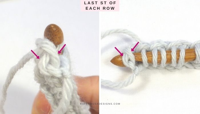 Tunisian Crochet - How to work the last stitch of a row - Raffamusa Designs
