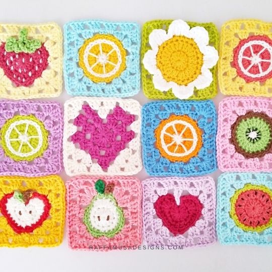 Tutti Frutti Granny Squares - Free Crochet Patterns - Raffamusa Designs