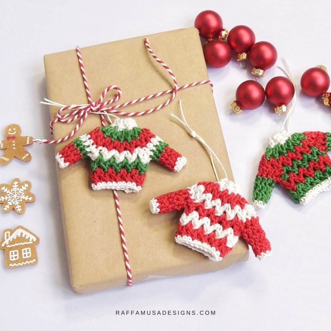 Ugly Christmas sweater ornaments - Free Crochet Pattern