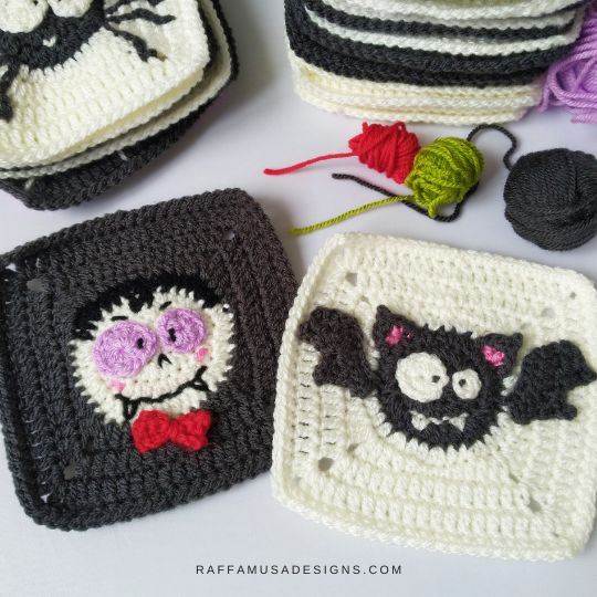 Crochet Vampire and Bat Granny Squares - Raffamusa Designs