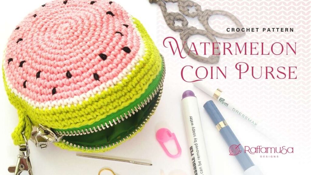 How to Crochet a Watermelon Slice Coin Purse - Free Pattern - Raffamusa Designs