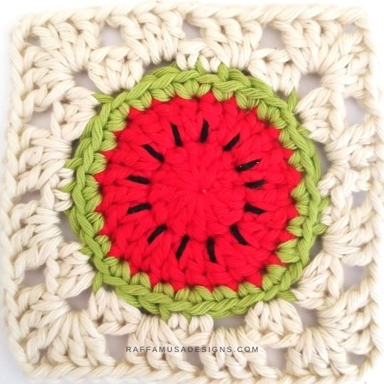 Crochet Watermelon Granny Square - Raffamusa Designs